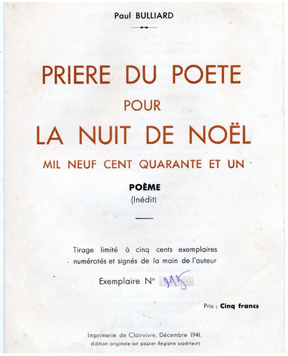 Prière du poète pour la nuit de  Noël mille neuf cent quarante et un